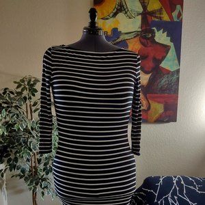 JustFab Classic Black & White Striped  Boatneck Midi Dress